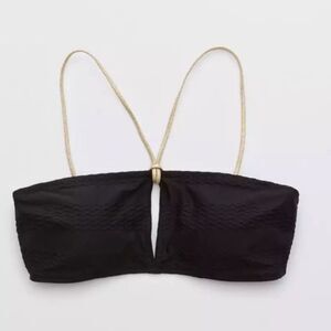 NWT aerie medium black gold glitter bikini bandeau top swim